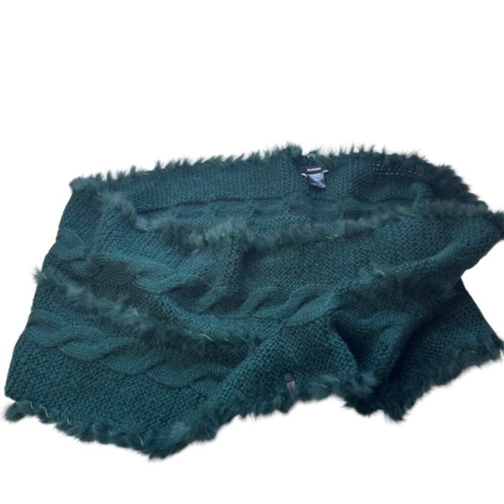 RUDSAK Sweater Knit Rabbit Fur Cable Knit Infinity Scarf Soft Warm Cozy Green
